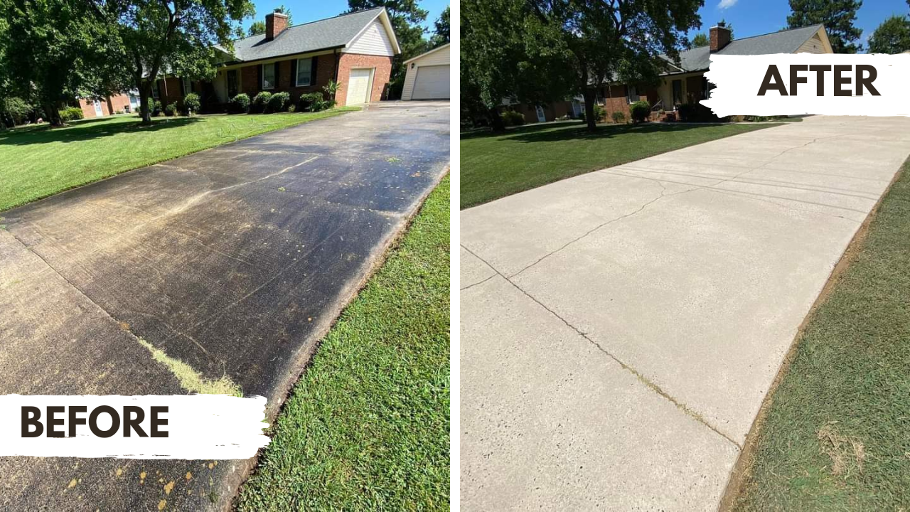 Before and after residential driveway pressure washing in the Tri-State area